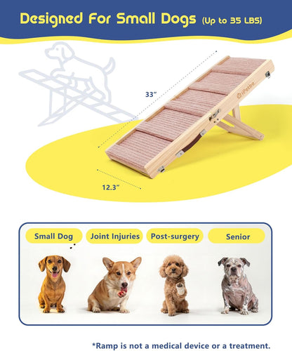 Dog Ramp for Couch - Joint & Spine Support for Small Dogs, 18" Adjustable Height, Anti-Slip & Foldable, Up to 35 lbs