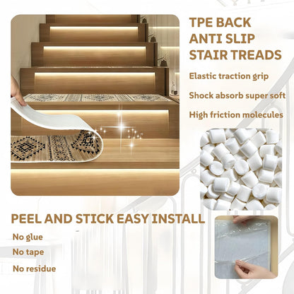 Stair Treads for Wooden Steps, Non Slip Stair Treads Carpet Indoor Residue Free Peel and Stick Washable Stair Covers, Safe for Dogs Kids Elders, Moroccan Beige, 8x30 inch, 4 Pack