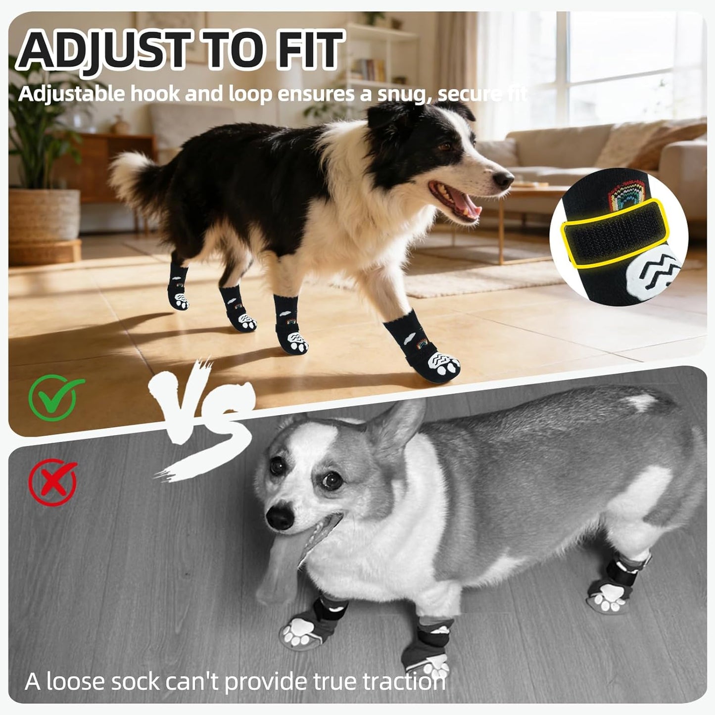 PUPTECK Anti Slip Dog Socks with Double Grippers for Hardwood Floors, Shoes for Hot/Cold Pavement, Boots & Paws Protectors to Prevent Licking, Traction Booties for Senior Small Large Dogs