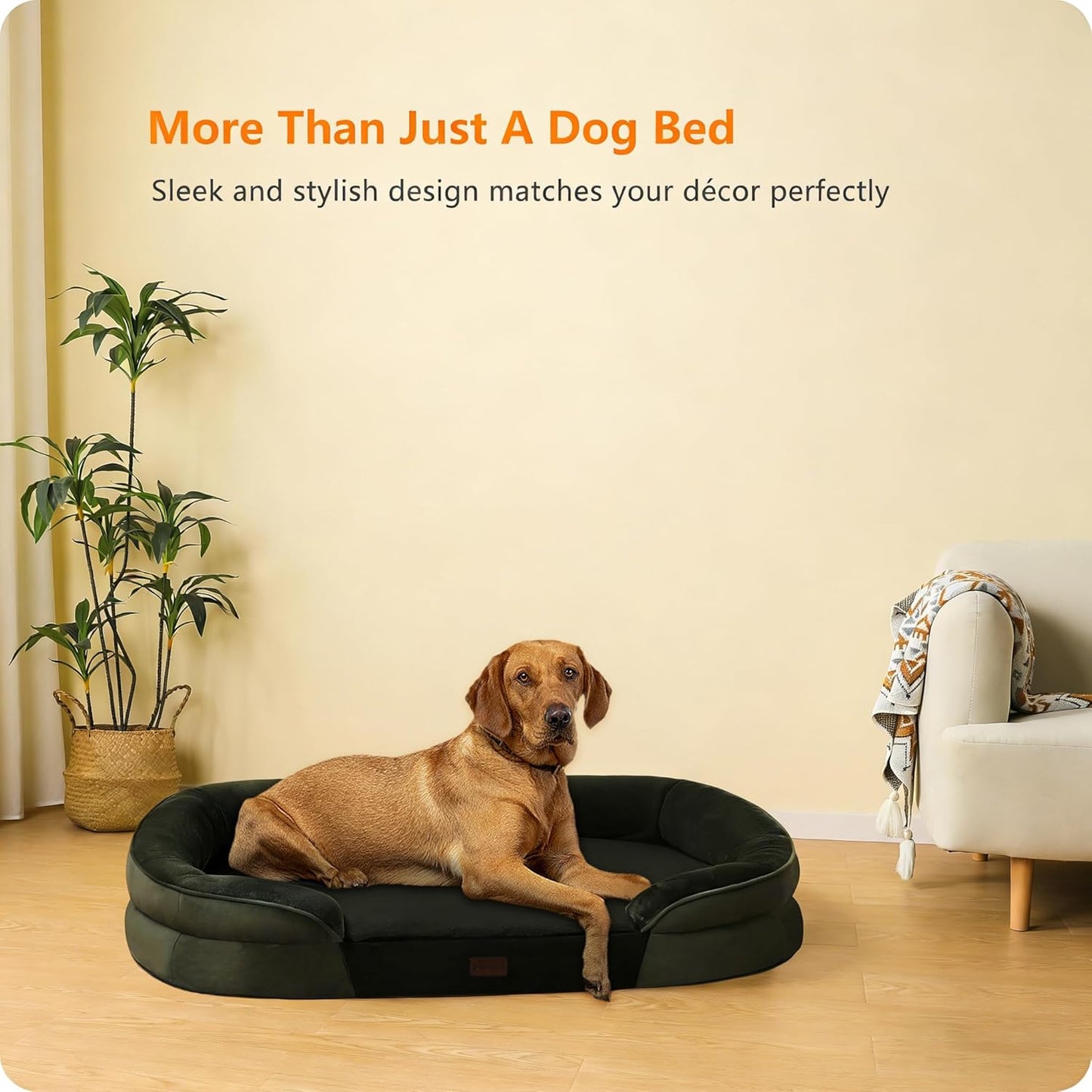 Dwanton Orthopedic Dog Bed for Medium Dogs with Gel Memory Foam, Waterproof Dog Sofa, Washable Pet Bed with Four Sided Bolster Cushion, Removable Cover & Non-Slip Bottom, 36", Dark Gray