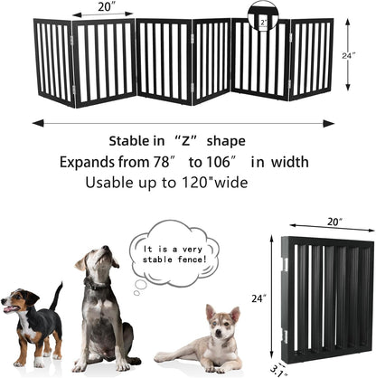 ZJSF Freestanding Indoor Dog Gate for House Foldable Wood Brown Puppy Gate for Doorways Pet Gate for Stairs Extra Wide Pet Fence 24" Height 2 Panels