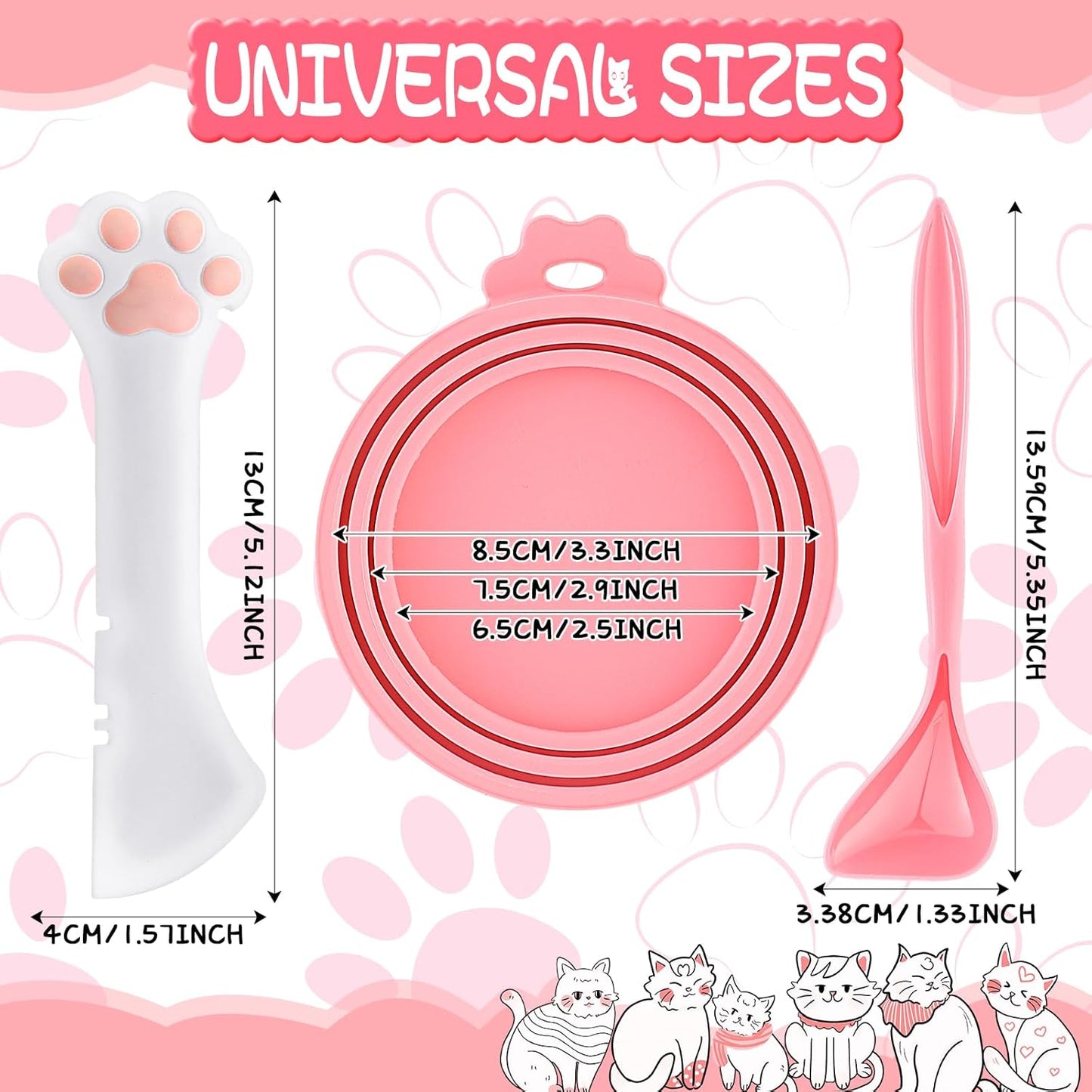 Uiifan 8 Pcs Cat Food Can Covers Lids Set, Silicone Pet Food Can Lids with Multi-Function Cat Foods Spoon and Opener, Silicone Wet Foods Spoon for Cats and Dogs(Pink)