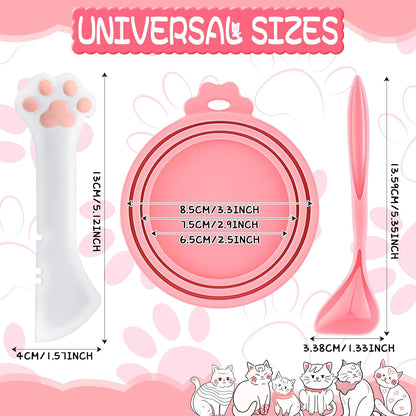 Uiifan 8 Pcs Cat Food Can Covers Lids Set, Silicone Pet Food Can Lids with Multi-Function Cat Foods Spoon and Opener, Silicone Wet Foods Spoon for Cats and Dogs(Pink)