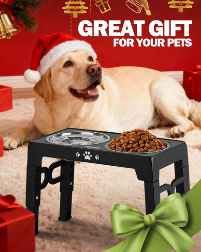 Jovrun Elevated Dog Bowls for Small Dogs and Cats, Non-Slip Cat Bowls with 2 Thick 5.5" Stainless Steel Dishes, Dog Feeder 2 Heights Adjustable to 2.6"-5.3"
