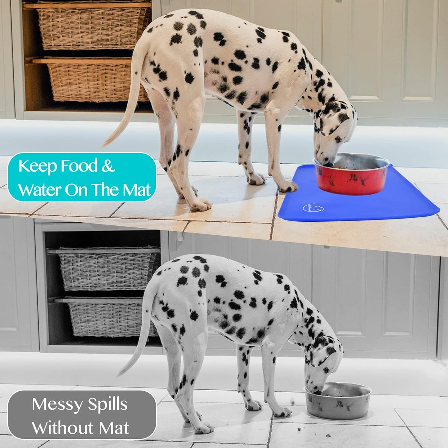 Silicone Waterproof Dog Cat Pet Feeding Mats, Non Slip, Easy Clean Pet Dog Cat Bowl Mats Placemat (18.5" x 11.5") Green
