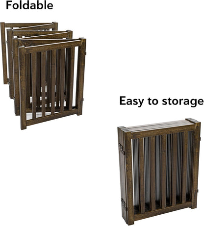 LZRS 2-Panel Wooden Free Standing Foldable Dog Gate Indoor – Solid Hardwood 24" High, Step-Over Safety Pet Gate for Doorways, Stairs & Small Spaces - Indoor Use, White