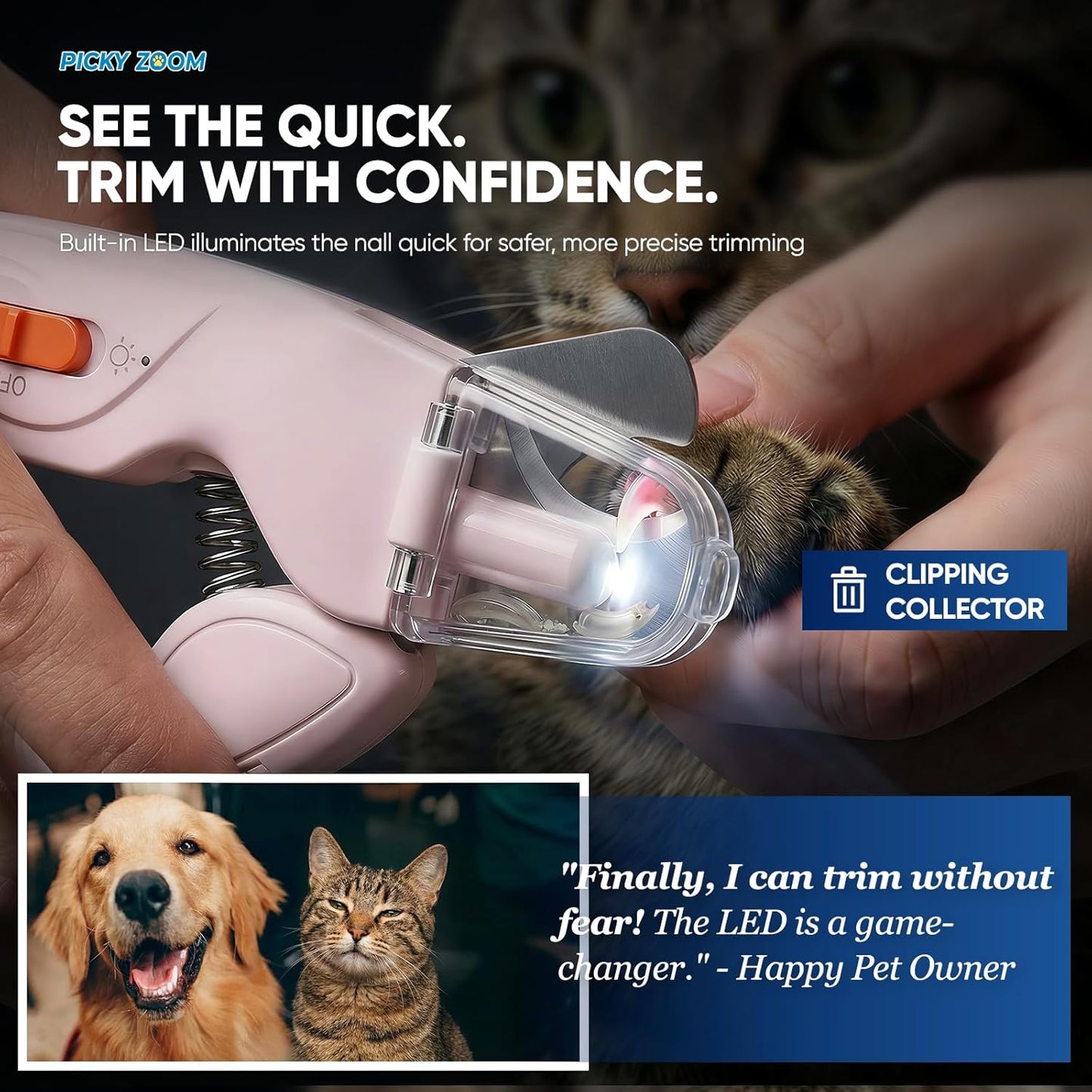 2-in-1 Dog & Cat Nail Clippers and Grinder with Light – Upgraded Safety Guard to Avoid Overcutting, Sharp Blade, Painless Quiet Pet Nail Claw Trimmers, Professional Grooming Tool for Large Small Pets