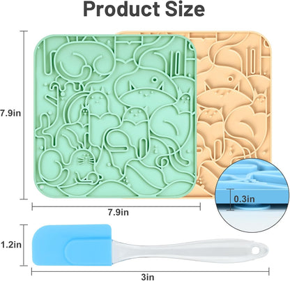Lick Mat for Dogs,Lick Pads for Cats with Suction Cups- Large&Small Pet Anxiety Relief, Slow Feeder Dog Bowls, Bathing, Grooming and Training -2PCS Packing (Blue+Green, Large)