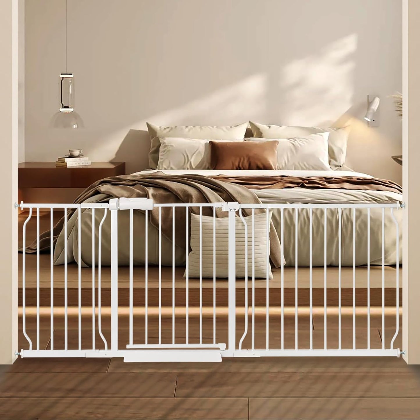 Extra Wide Baby Gate with Door Pressure Mounted 57.48-62.20 Inch,Child Baby Gates for Doorways No Drilling,Walk Through Dog Gate Indoor for The House Kitchen Stairs,White