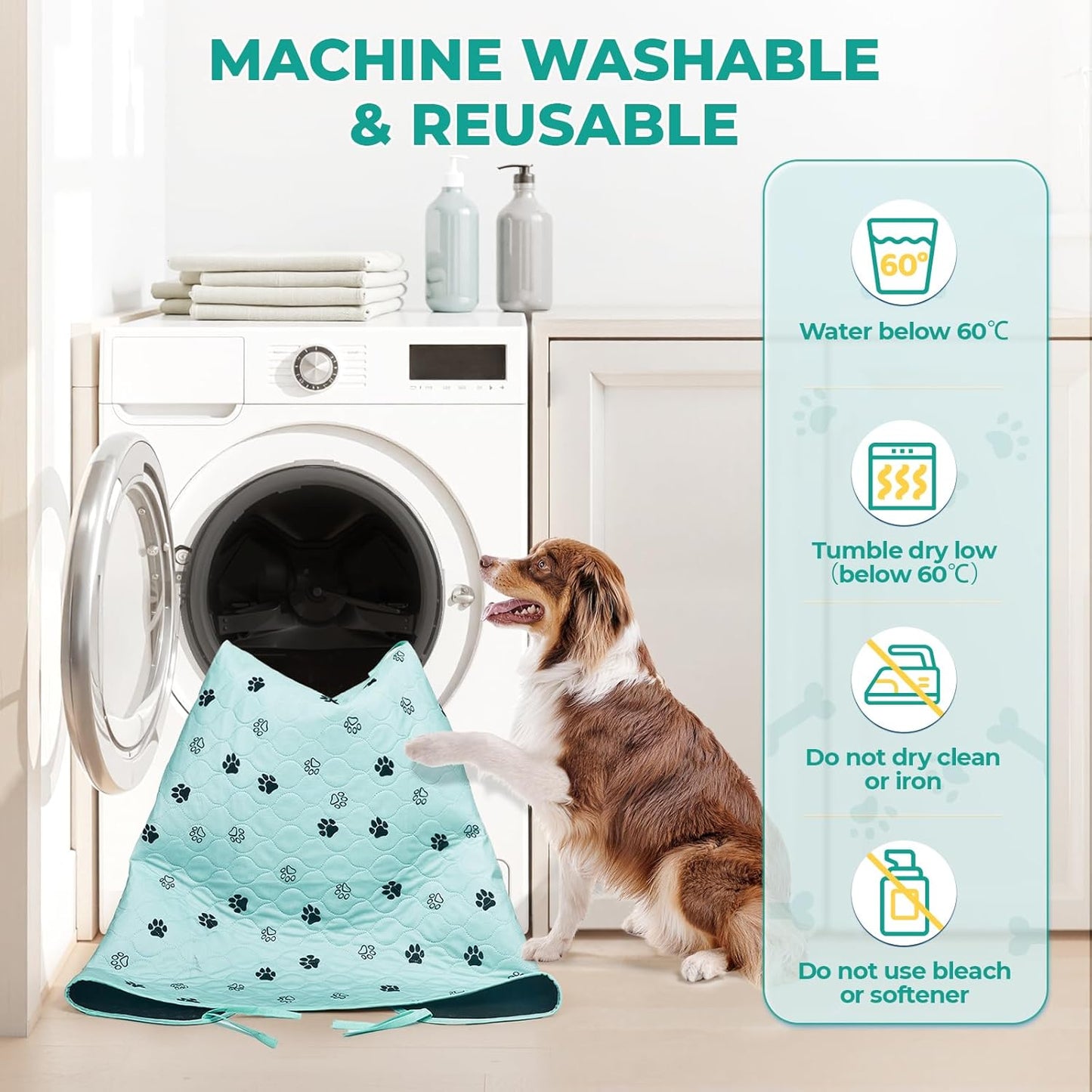 Fostanfly Washable Pee Pads for Dogs, 2 Pack Large 36"x41" Ultra-Absorbent and Leak-Proof Non-Slip Reusable Potty Training Pads for Dogs, Cats, Puppy, Potty Training of Add 8 Lanyards
