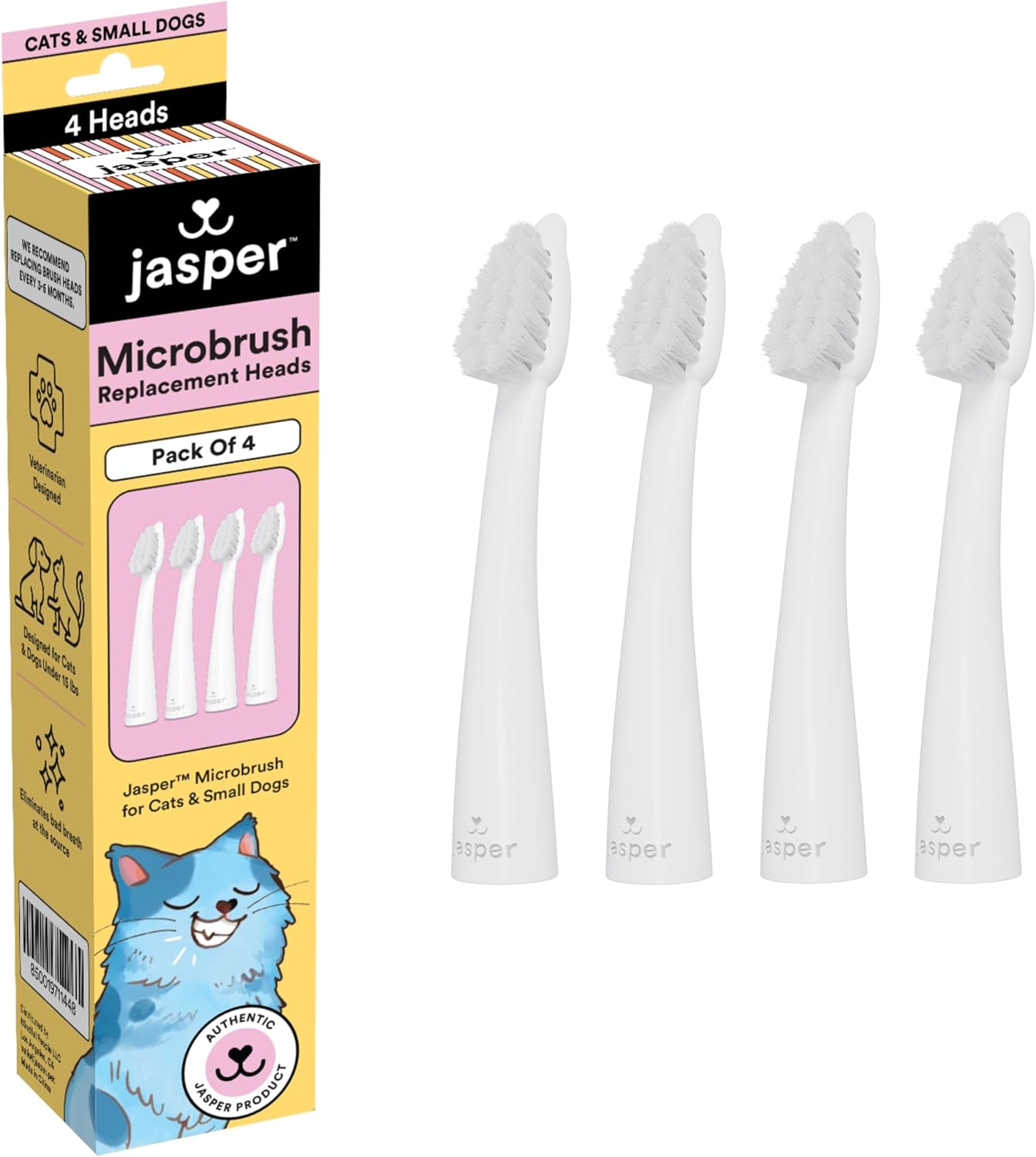 Jasper Microbrush Vet Approved Cat Toothbrush, Soft-Bristled Toothbrush Kit for Felines & Small Dogs, Non-Slip Handle with 2 Replaceable Tooth Brush Heads, Use with Cat Toothpaste, 2-Pack, Rose Pink