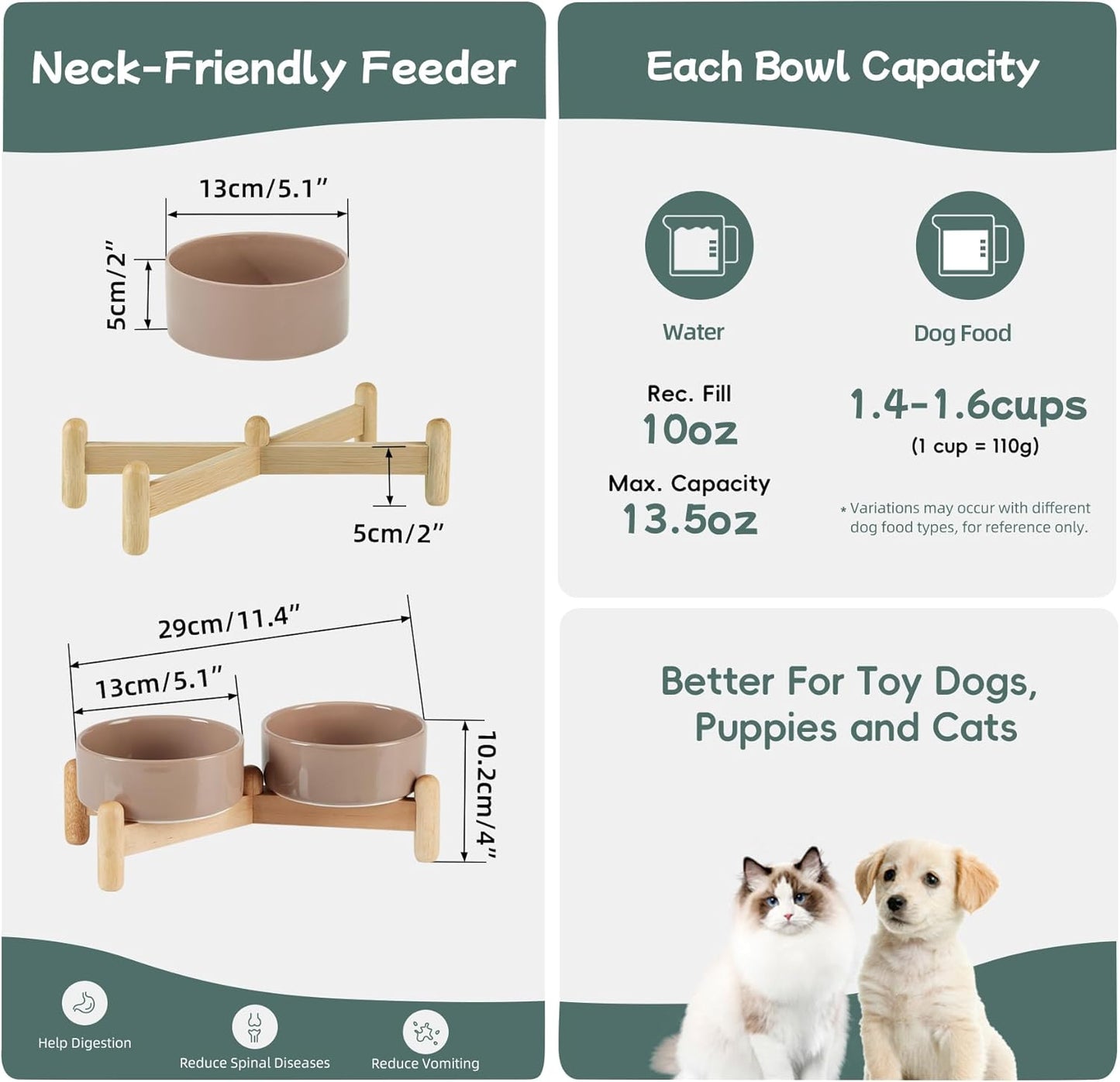 Havniva 8.3inch Ceramic Raised Dog Bowl with Stand, Elevated Dog Bowls for Large Breed Dog Food and Water Bowl Non-Slip Dog Dish Large Capacity Feeding Pet Water Bowl