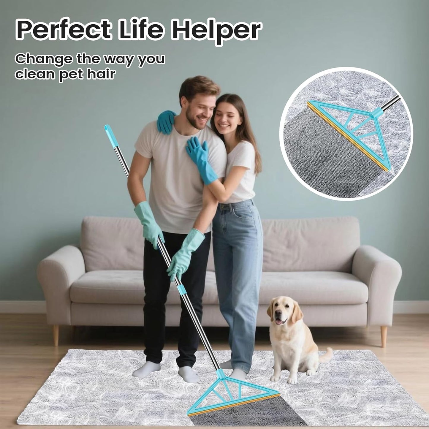 Carpet Rake for Pet Hair Removal,Reusable Pet Hair Remover, 55”Adjustable Long Handle Carpet Rake Pet Hair Remover,Dog Hair Rake,Cat Fur Brush,Lint Remover Scraper for Carpets,Rugs,Mats,Couch