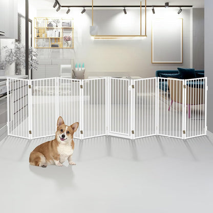 Metal Freestanding Dog Gates with Door for Outdoor Indoor,80'' Extra Wide 32'' Tall Free Standing Dog Gate for Doorways,Large Openings,Deck,Yard,Foldable Safety Pet Fence(Black,4 Panels)