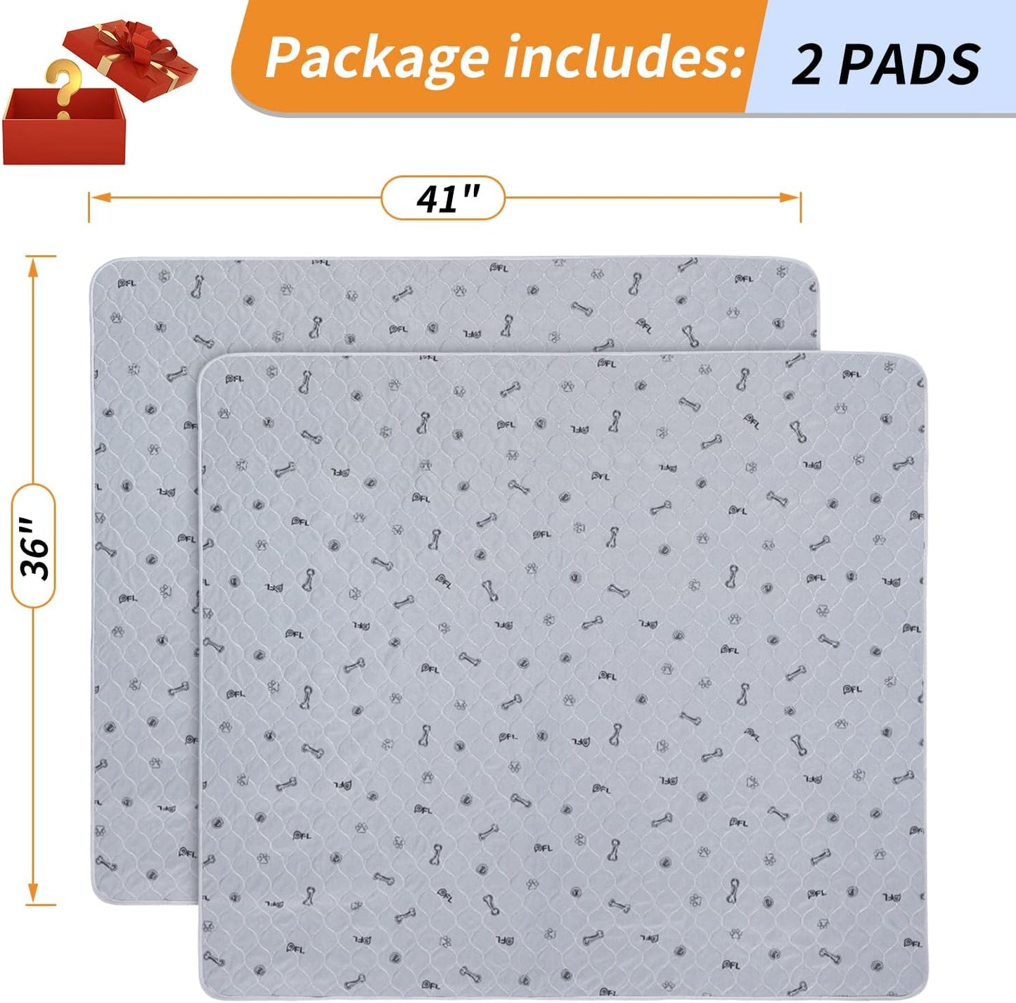 Washable Pee Pads for Dogs, 2Pack Reusable Puppy Pads, Absorbent Whelping Pads with Bone Print, Non-Slip Waterproof Pet Training Pads for Couch, Crate, Potty Training 18x24