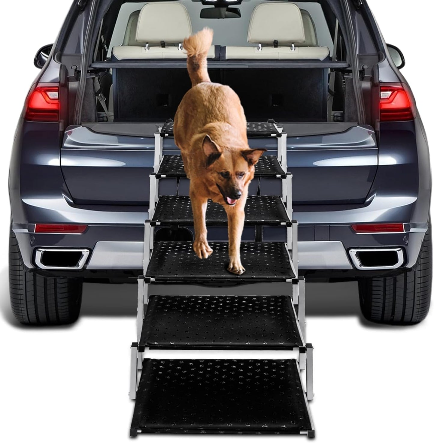 Dog Stairs for Car - Foldable Dog Ramps for Large Dogs with Non Slip Surface, Portable Dog Steps for Cars and SUV, Truck, Support Up to 200 Lbs