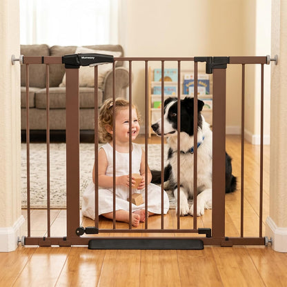 Baby Gate for Stairs, 29.7-40.6" Auto Close Dog Gate Indoor for Doorways, Dual-Lock Design, Adjustable Pet Gate No Drilling with Walk Thru Door for Hallways, Stroller Friendly, Black