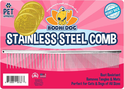 Bodhi Dog Stainless Steel Comb - Metal Detangler Grooming Brush for Dogs & Cats - Removes Knots, Tangles & Matted Fur - Ideal for Short & Long Hair - Reduces Shedding & Prevents Hair Breakage