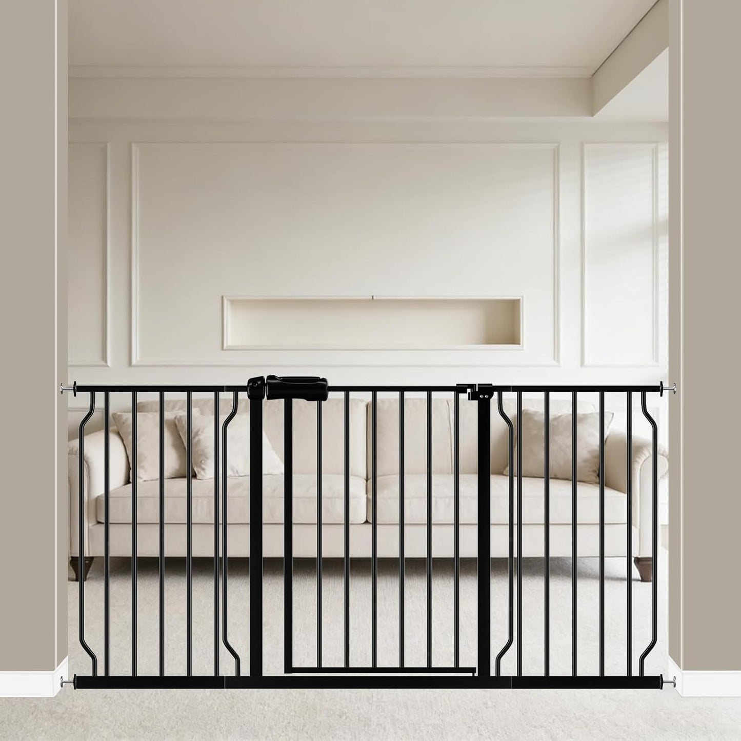 WAOWAO Baby Gate 71.65-85.03" Extra Wide Pressure Mounted Walk Through Swing Auto Close Safety Metal Black Toddler Kids Child Dog Pet Puppy for Stairs,Doorways,Kitchen