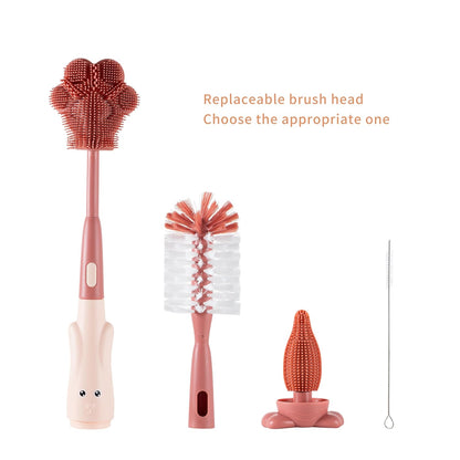 Chemimoso Cup Cleaning Brush, Silicone Baby Bottle Brush with Stand, Large Handle Water Bottle Brush Cleaner Set, with a Tiny Cup Lid Gap Cleaning Brushes Kit, Pawprint, Pink