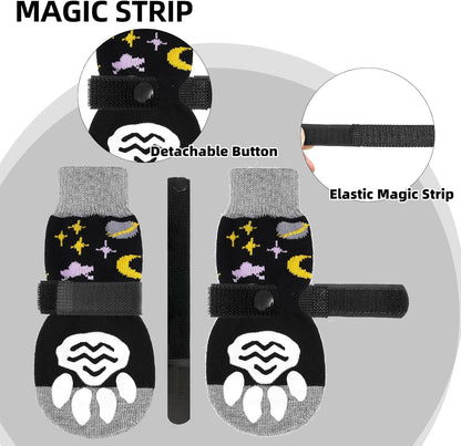 PUPTECK Anti Slip Dog Socks with Double Grippers for Hardwood Floors, Shoes for Hot/Cold Pavement, Boots & Paws Protectors to Prevent Licking, Traction Booties for Senior Small Large Dogs