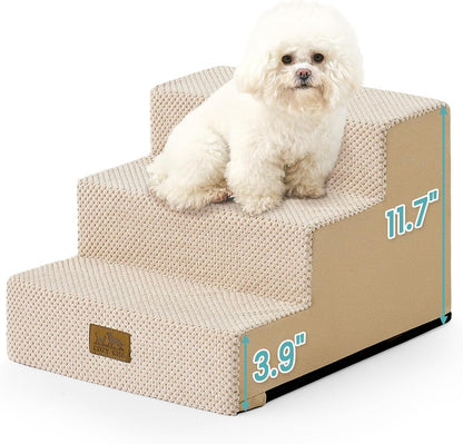 COZY KISS Dog Stairs for Small Dogs, 4 Tier Wider Pet Stairs for Couch and Beds, 17.7" H Non-Slip Dog Steps for Old Cats, Puppy, Small Medium Dogs, 17.7x23.6x17.7 inch, Beige