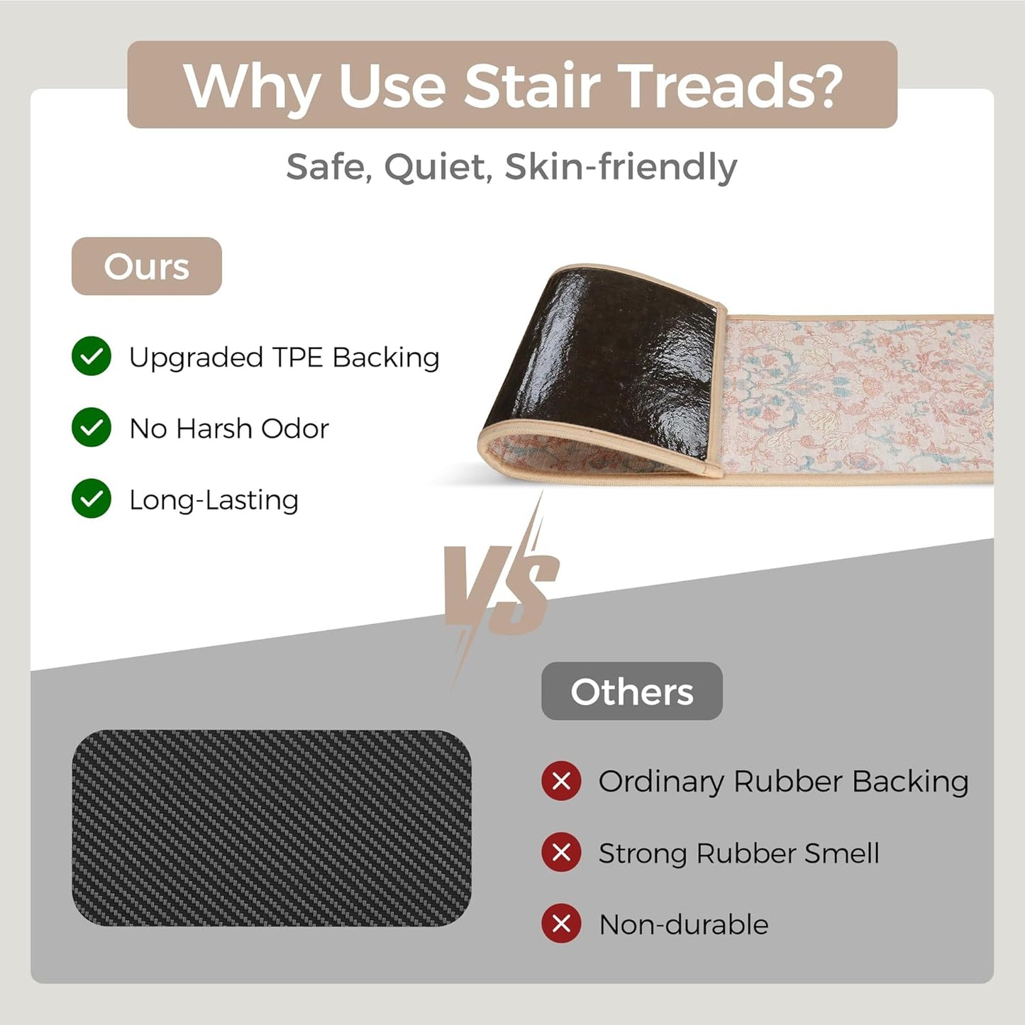 sarben Non Slip Stair Treads for Wooden Steps 15PCS - 8"x30" Indoor Safety Carpet, Edging Mats with TPE Adhesive Backing, Pet and Elderly Friendly Stair Rugs (Taupe) - Colors A