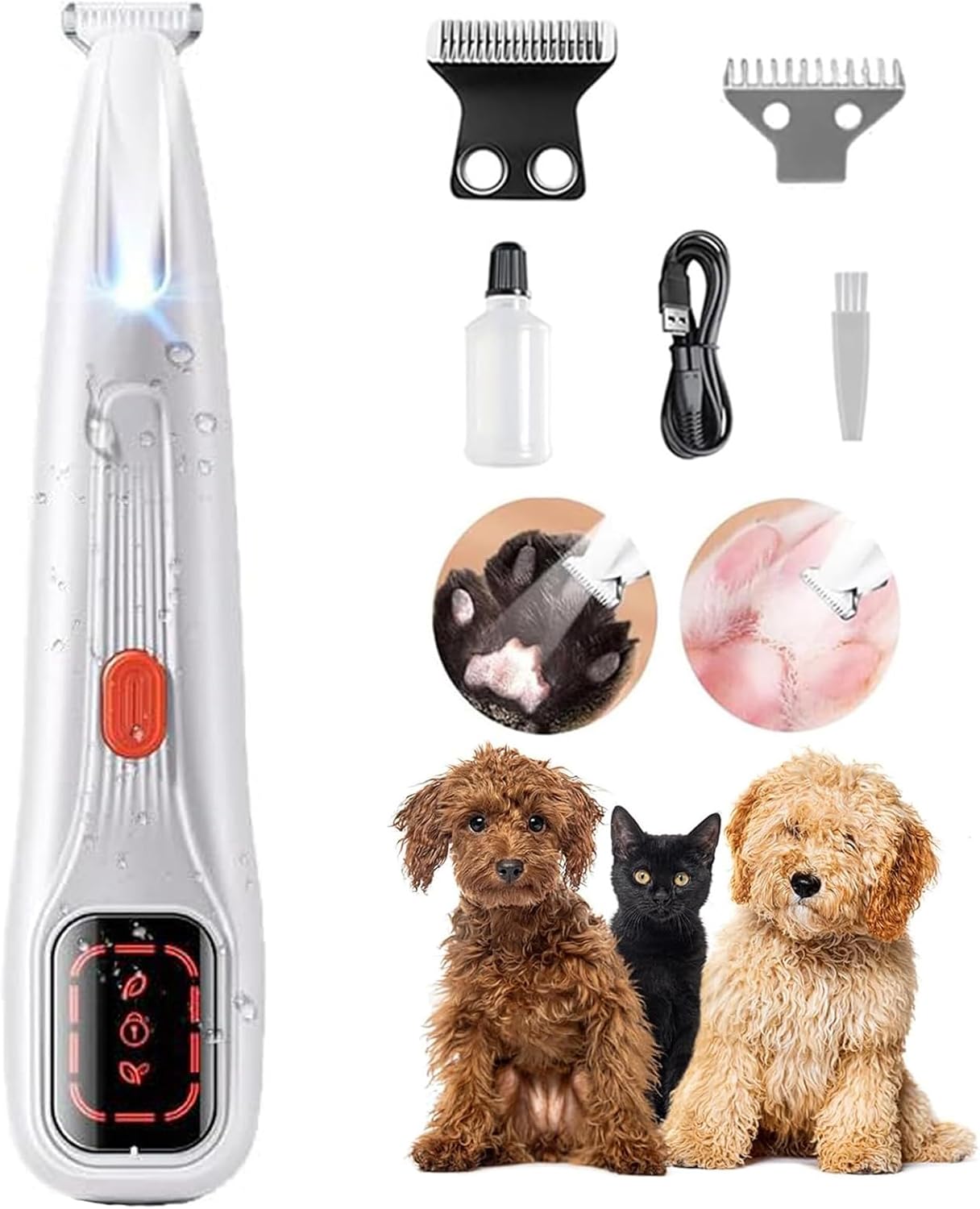 2026 New Pet Precision Trimmer, Dog Paw Trimmer with LED Light, Low Noise, IP68 Waterproof, Dual-Speed Motor, Suit for Trimming Paw, Ear, Face, Butt, Eyebrows, USB Rechageble