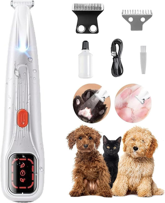 2026 New Pet Precision Trimmer, Dog Paw Trimmer with LED Light, Low Noise, IP68 Waterproof, Dual-Speed Motor, Suit for Trimming Paw, Ear, Face, Butt, Eyebrows, USB Rechageble