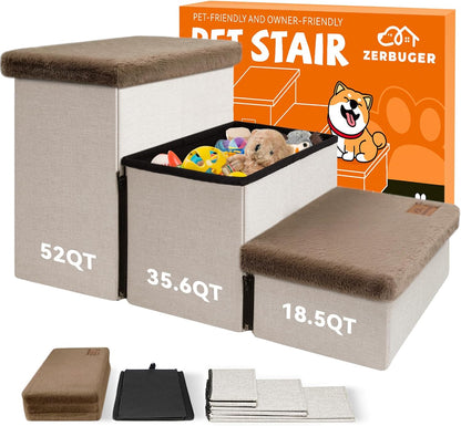 Zerbuger Wider Dog Ramp for High Bed with Storage 18" H, Foldable Dog Stairs for Small Medium Large Older Senior Animal, Sturdy Dog Step for Climbing Bed or Couch, Arthritis-Friendly (Gray, No Condo)