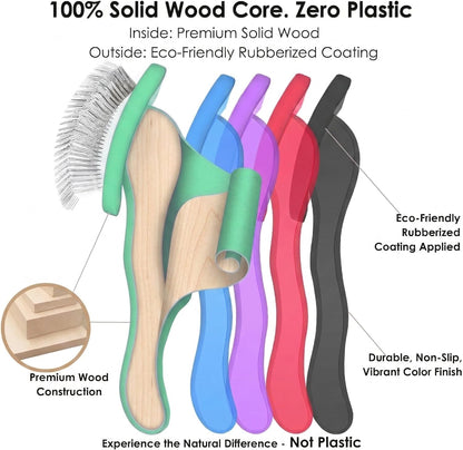Slicker Brush for Dogs, Large Dog Grooming Brush for Doodles Goldendoodles Poodles Labradoodle Bernedoodles, Long Combs to Wavy & Curly Hair - Wooden Handle 3 Pcs - Nature