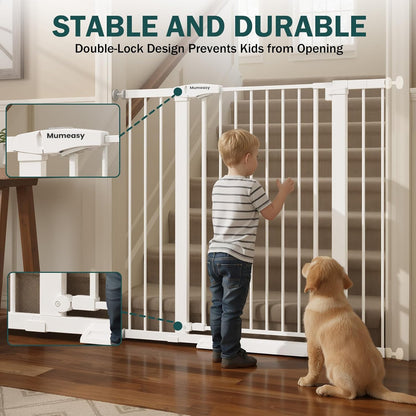 Mumeasy 29.7-46" Baby Gate for Stairs, Pressure Mounted Dog Gate for Doorways, Auto Close Walk Through Pet Gate Indoor, Extra Wide Metal Child Safety Gate, Mom's Choice Awards Winner, Black