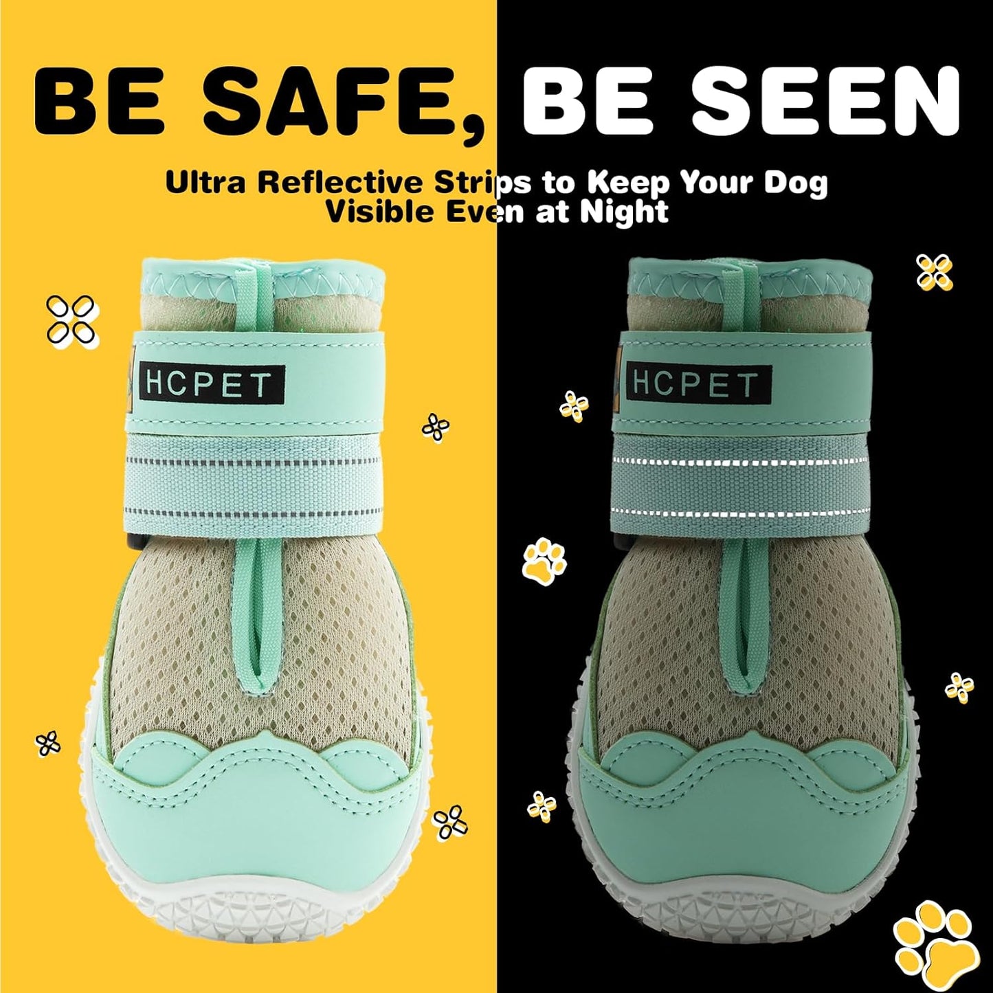 Hcpet Dog Shoes for Dogs, Dog Booties for Dogs, Anti-Slip Dog Boots & Paw Protectors for Hot Pavement Winter Snow Hiking with Reflective Straps Khaki Size 6, 4PCS