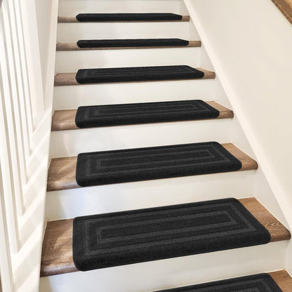 PURE ERA Bullnose Carpet Stair Treads Set Tape Free Non-Slip Indoor Stair Protectors Pet Friendly Rugs Covers Soft Skid Resistant Washable Reusable 9.5" x 30"(14 Pieces,Cream Gray)