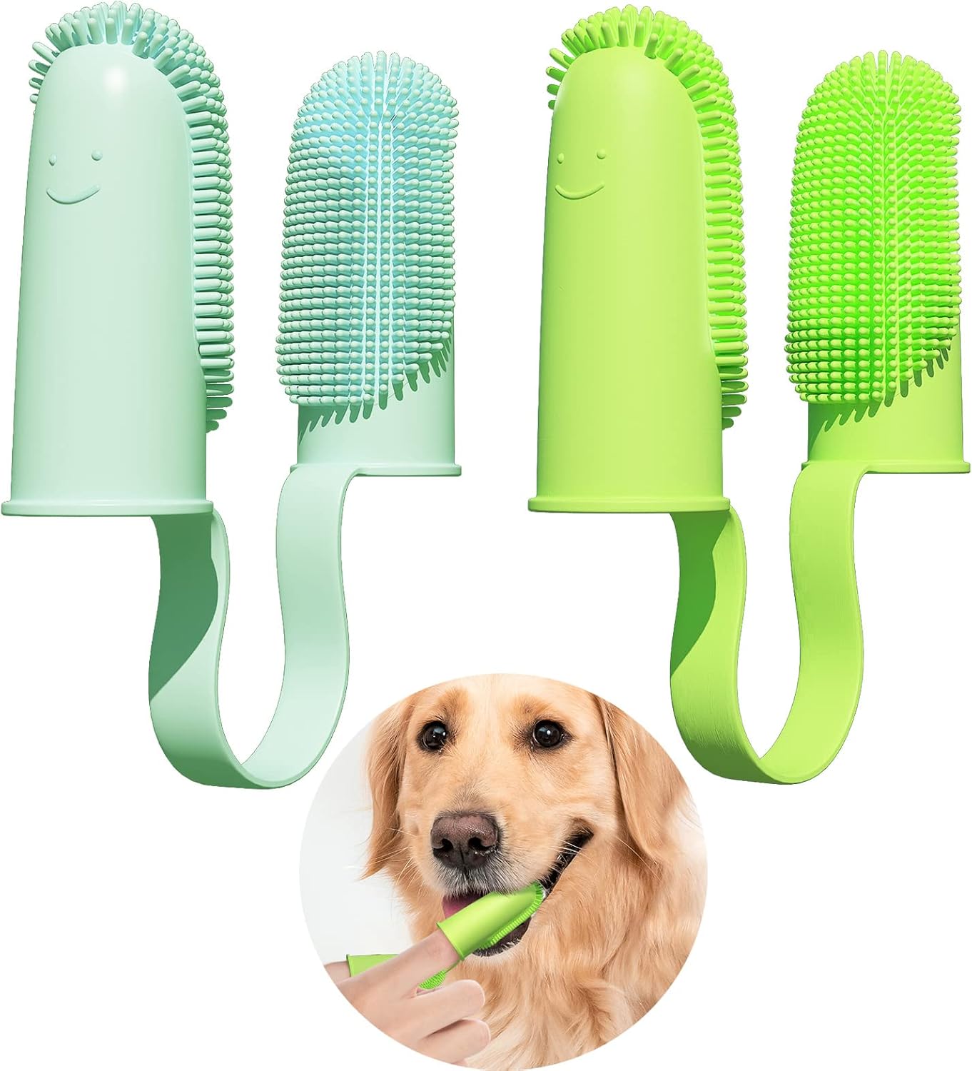 2 Pack Dog Toothbrush, 135ºSurround Bristles for Easy Teeth Cleaning, Double-Finger Toothbrush Dental Care for Puppies, Cats and Medium Pets
