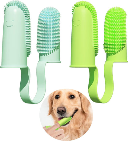 2 Pack Dog Toothbrush, 135ºSurround Bristles for Easy Teeth Cleaning, Double-Finger Toothbrush Dental Care for Puppies, Cats and Medium Pets