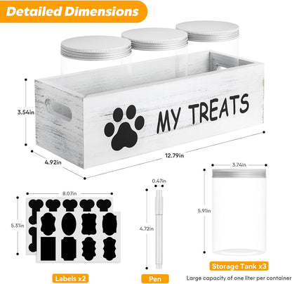qeerable Dog Treat Container Airtight Storage Jars Set of 3 - Clear Plastic Pet Treat Canister with Lids - Dog Food Container for Countertop Organization (grey)