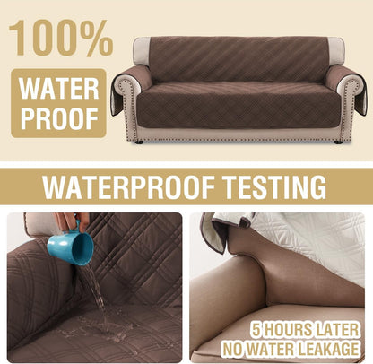 H.VERSAILTEX 100% Waterproof Slipcovers for Couches and Sofas Modern Pet Couch Cover Thick Soft Furniture Protector with Elastic Straps(Sofa, Lily Pad/Beige)