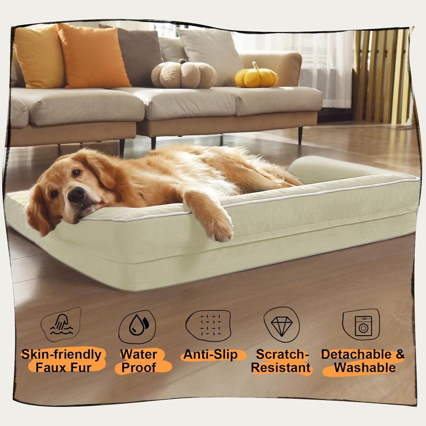 Large Dog Bed Orthopedic Washable - Beds Bolster - Medium XL XLarge Big Dogs - Memory Foam Couch Sofa - Waterproof with Removable Cover