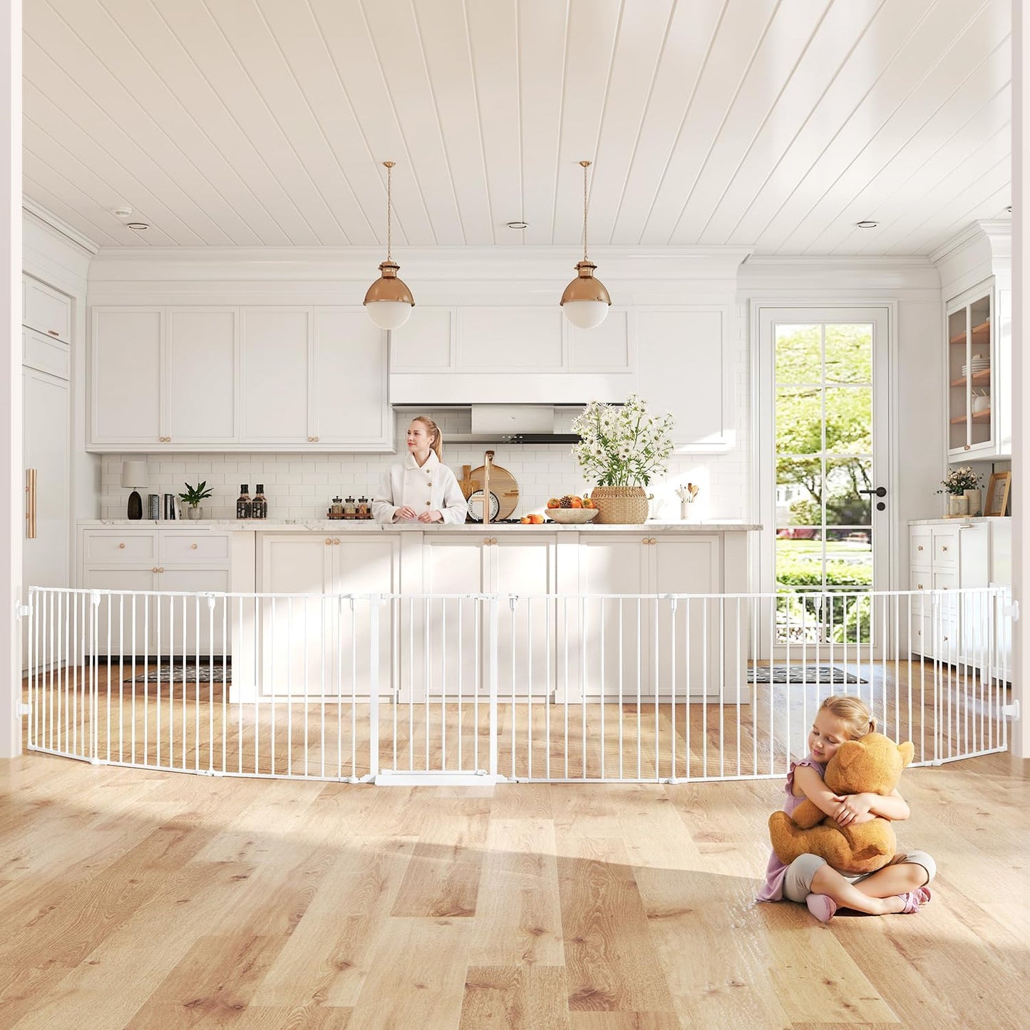 29.4-78" Extra Wide Baby Gate, Long Dog Gates Indoor for Doorways Stairs, Essential Large Safety Gate for Child Toddler with Anti-Trip Pedal, Adjustable Pet Gate, 28" Tall 3 Metal Panels Black