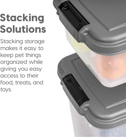 IRIS USA 30 lbs & 11 lbs Combo Airtight Dog Food Storage Container, Stackable Treat Box, 2-Cup Scoop, Wheels, Keep Fresh, Easy Mobility, Chrome