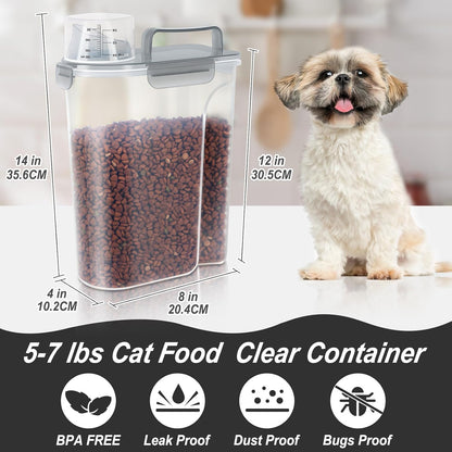 LEAWALK 5-7Lbs Dog Cat Food Storage Container with Upgraded Large Nozzle BPA-free, 4 Snap Seals Plastic Pet Food Storage Containers with Handles are Easy to Clean and Carry