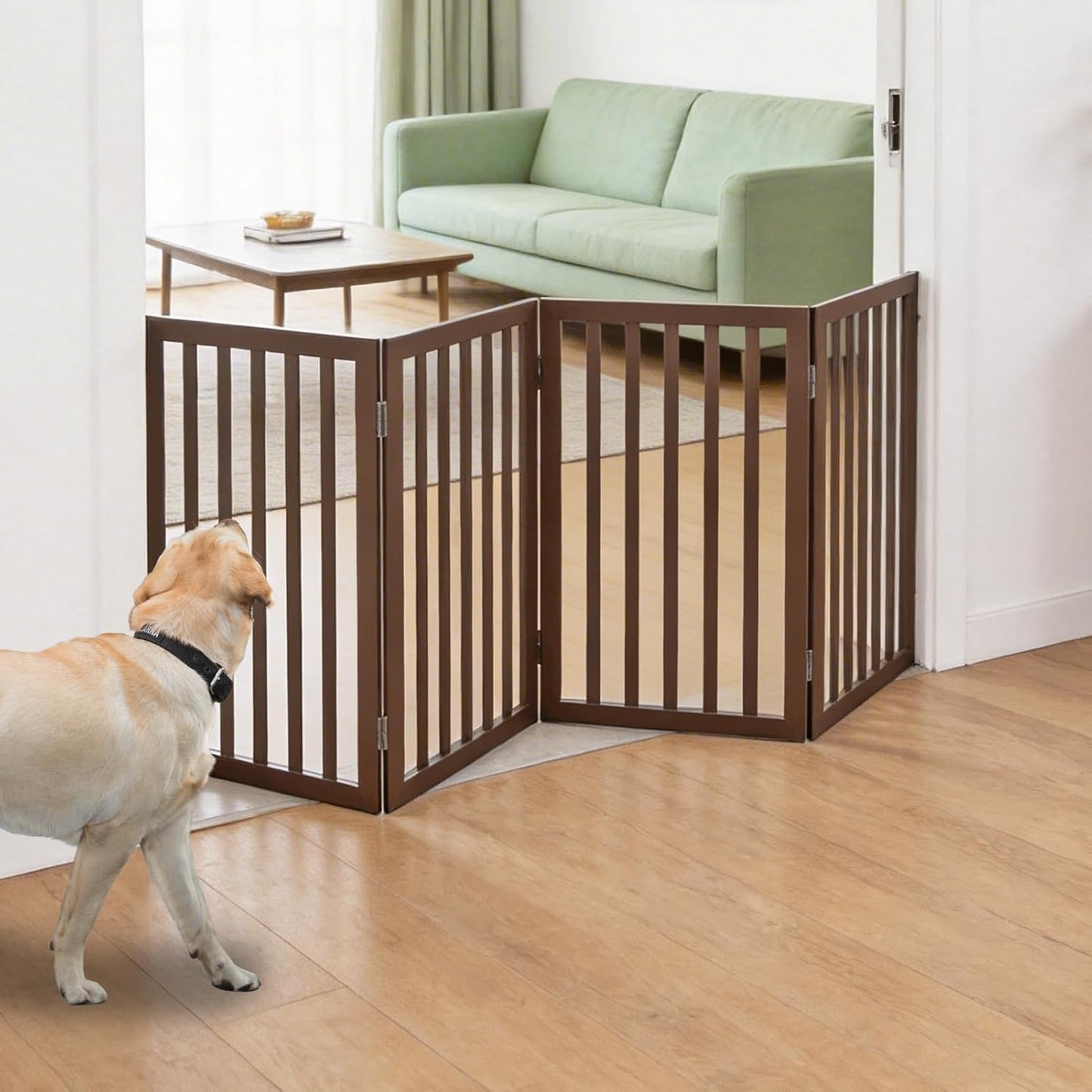 Dog Gate Indoor, Freestanding Dog Fence for The House, Doorways, Hallways,or Stairs,Pet Gate Foldable Wooden,Expandable 24" Height 3 Panels,White