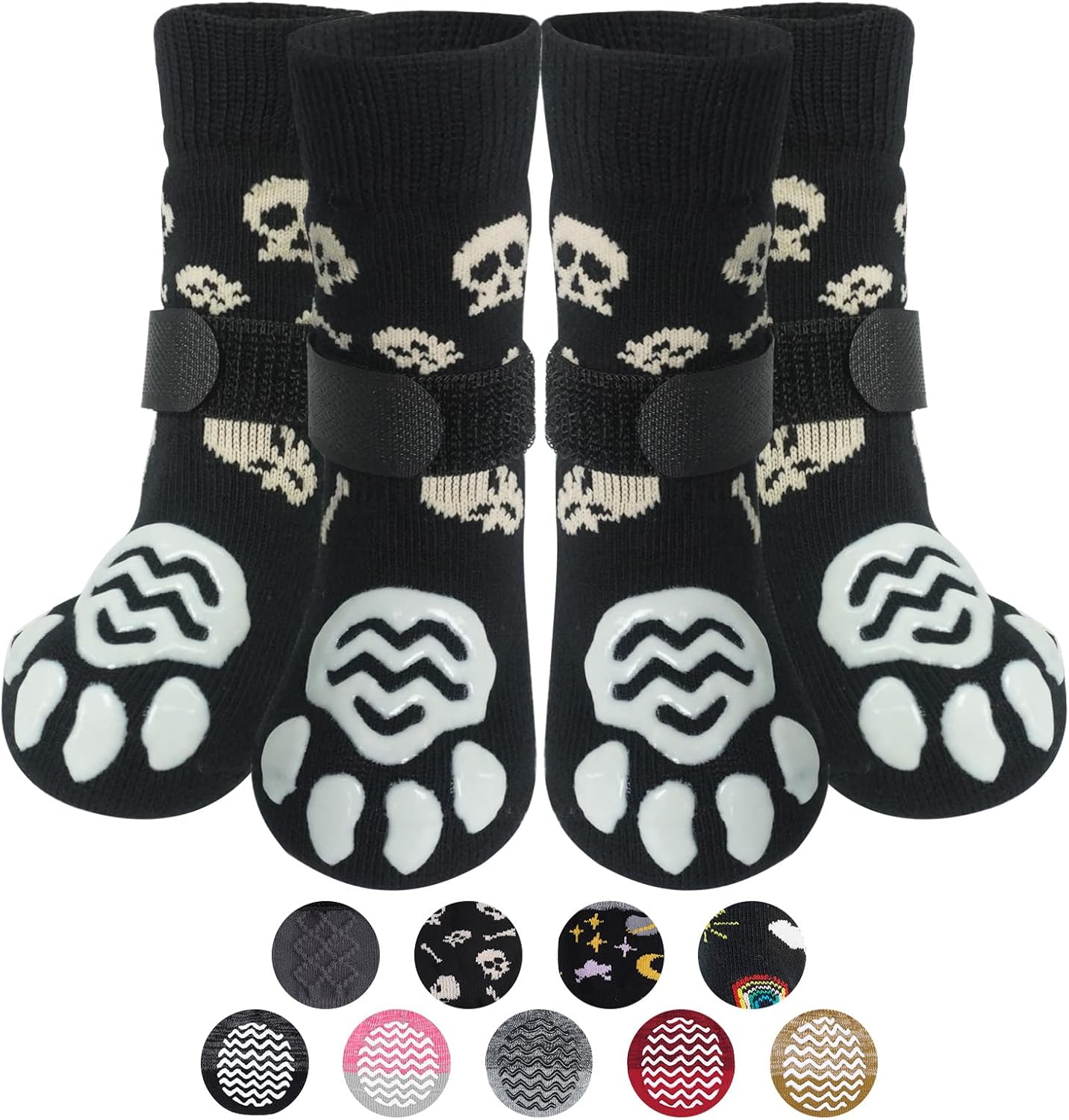 PUPTECK Anti Slip Dog Socks with Double Grippers for Hardwood Floors, Shoes for Hot/Cold Pavement, Boots & Paws Protectors to Prevent Licking, Traction Booties for Senior Small Large Dogs