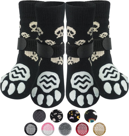 PUPTECK Anti Slip Dog Socks with Double Grippers for Hardwood Floors, Shoes for Hot/Cold Pavement, Boots & Paws Protectors to Prevent Licking, Traction Booties for Senior Small Large Dogs