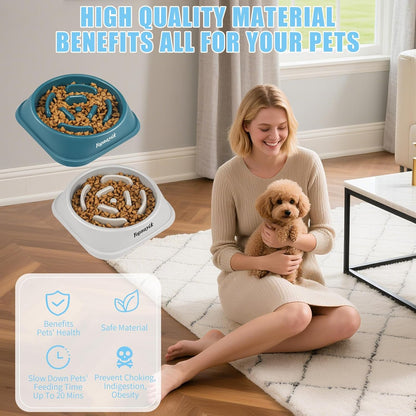 2 Pack Slow Feeder Dog Bowls for Healthy Eating, Non-Slip and Anti-Choking Design, Reduces Bloating & Overeating for Medium Dogs and Cats, Easy to Clean
