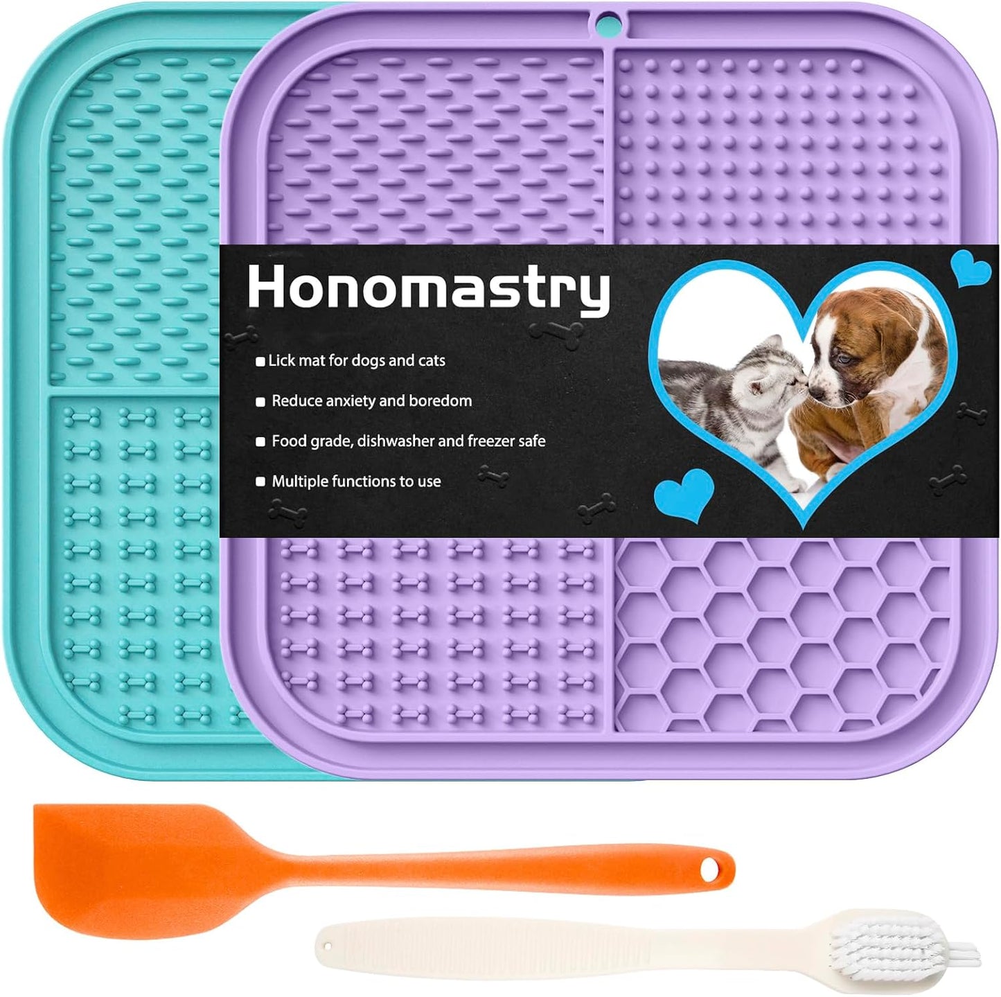 Honomastry Lick Mat for Dogs, Premium Lick Pad with Suction Cups for Dog Anxiety Relief, Slow Feeder Dog Bowls, Bathing, Grooming and Training.