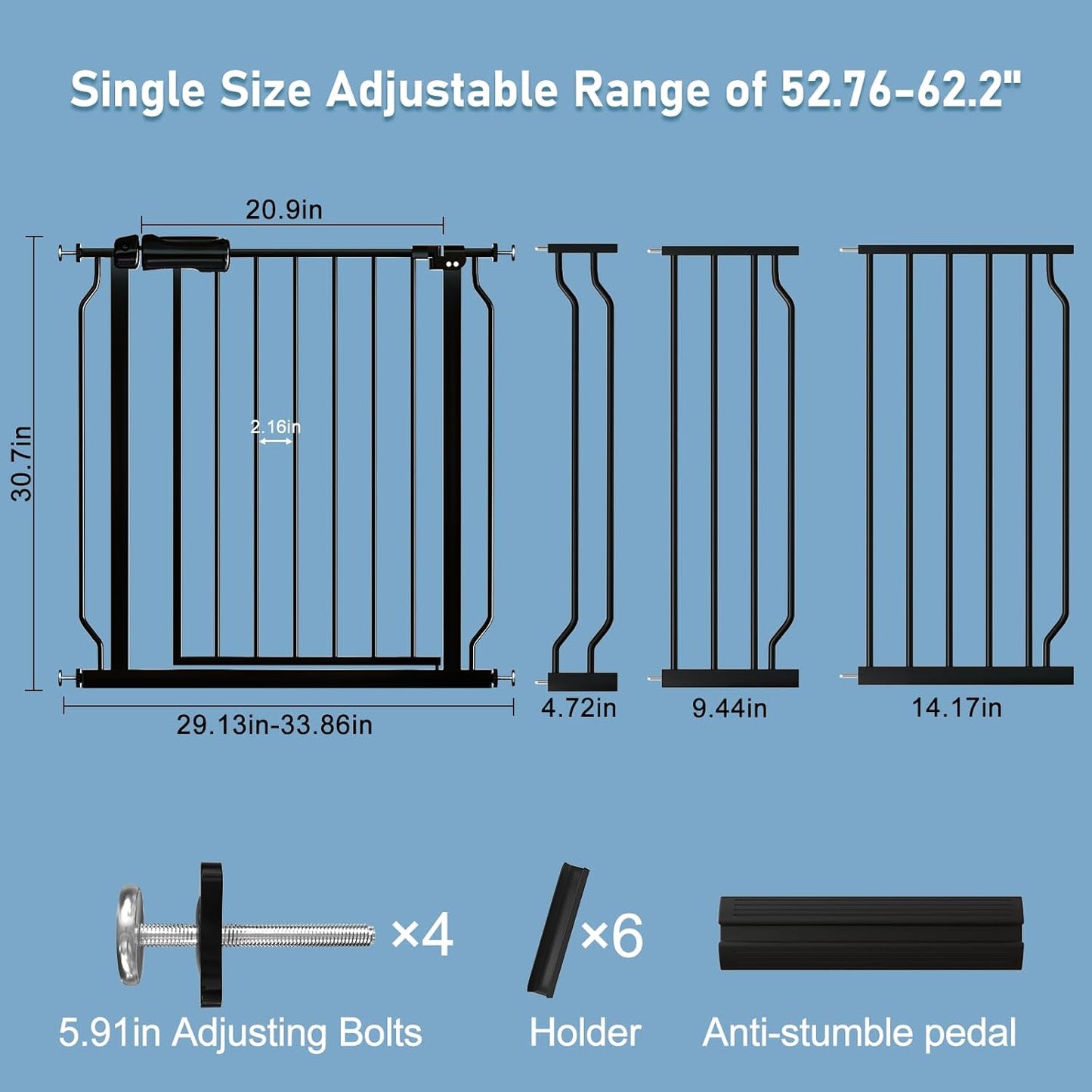 ALLAIBB Extra Wide Pressure Mount Baby Gate Auto Close Metal Child Dog Pet Safety Gates with Walk Through for Stairs,Doorways,Kitchen and Living Room (62.02-66.93"/158-170cm)