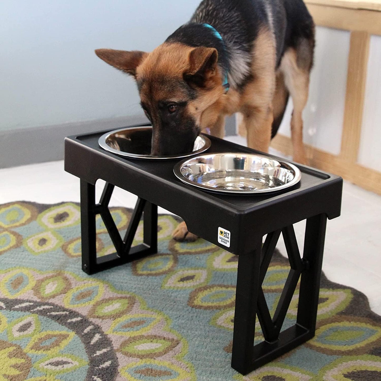 Pet Zone Elevated Dog Bowls Designer Diner 3 Height Adjustable Raised Dog Bowl Stand with 2 Stainless Steel Bowls (7 Cup Capacity Each)
