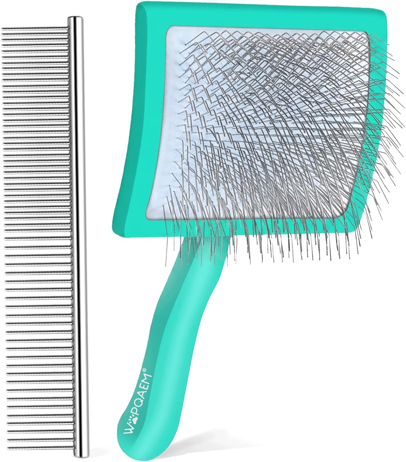 Slicker Brush for Doodles and Poodles - 2-Piece Solid Wood Dog Grooming Set with Extra Long Pin Dematting Tool and Metal Comb for Curly, Matted & Thick Hair, Purple